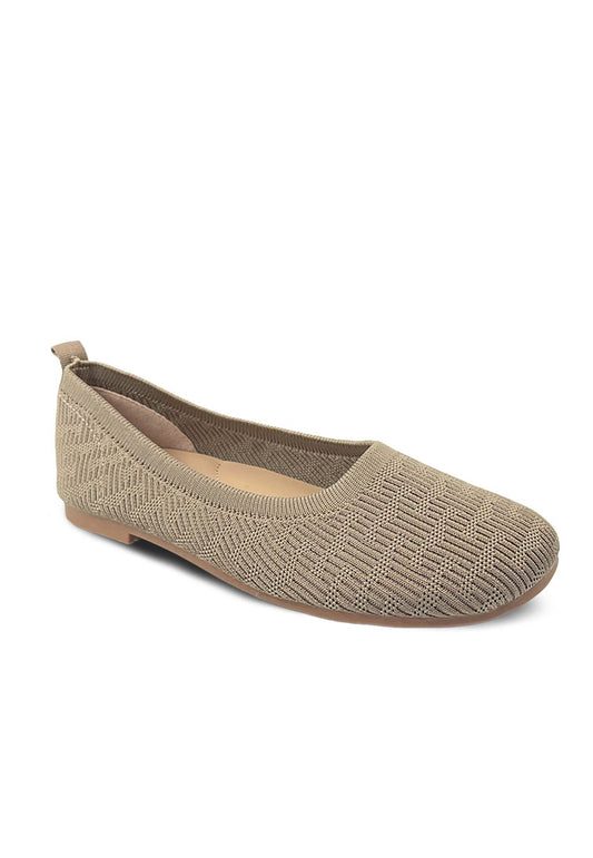 Basic Knitted Fabric Wide Round Toe Flats