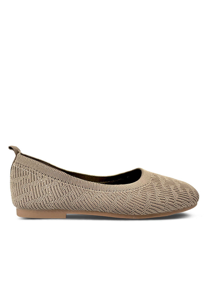 Basic Knitted Fabric Wide Round Toe Flats