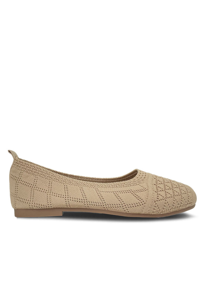 Basic Knitted Fabric Wide Round Toe Flats