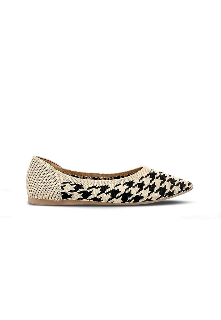 Houndstooth Printed Knitting Pointed-Toe Flats