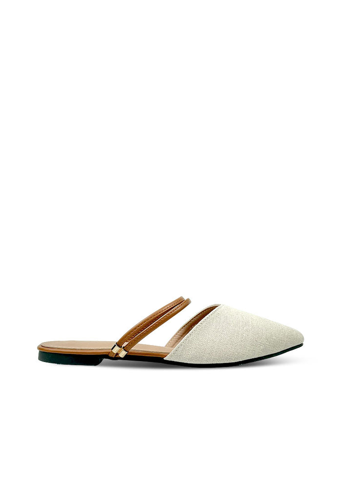 Canvas Pointed Flats with Cross Strap