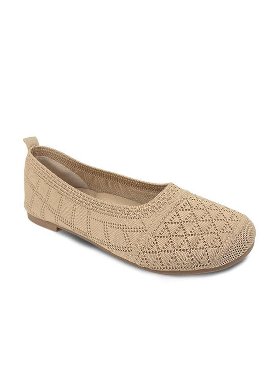 Basic Knitted Fabric Wide Round Toe Flats
