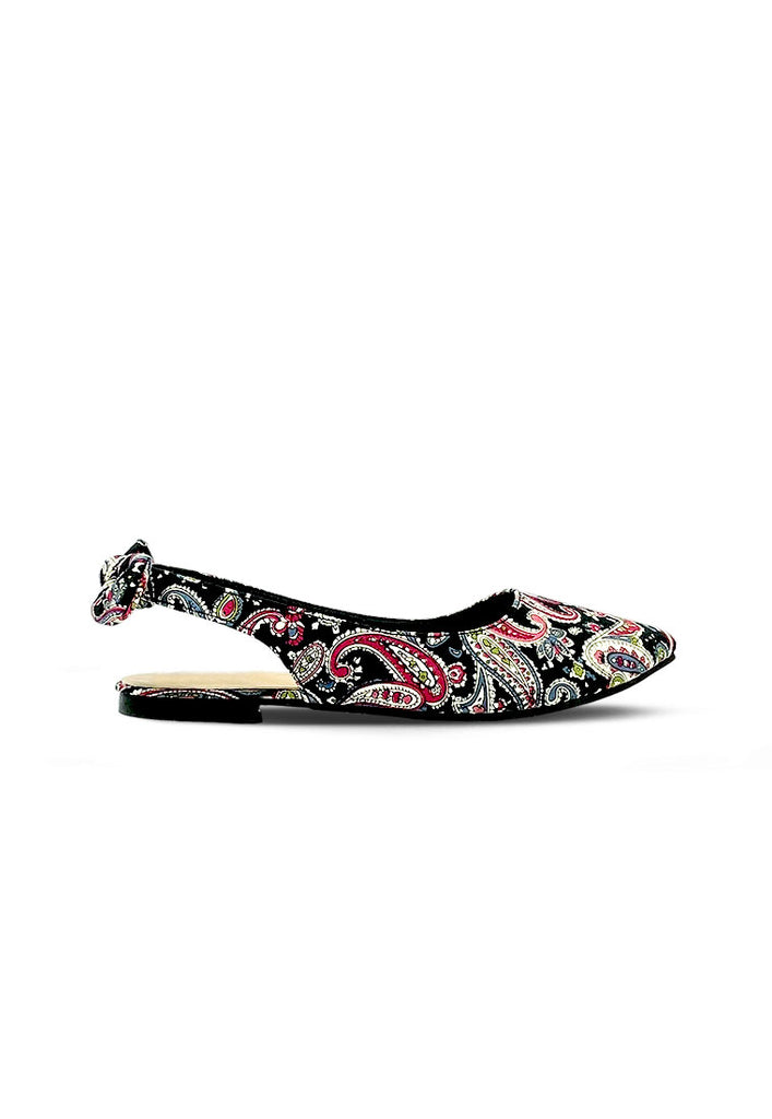 Cashew Flower Printed PU Leather Sling Back Flats