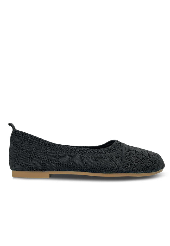 Basic Knitted Fabric Wide Round Toe Flats
