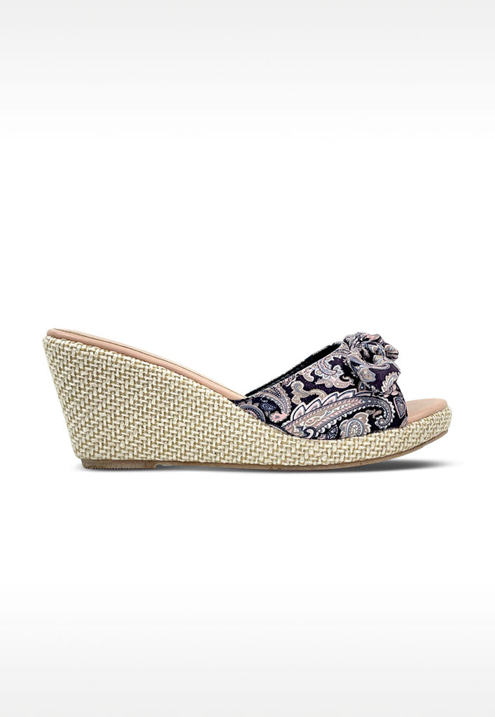 Slip On Printed Floral Fabric Ribbon Wedges