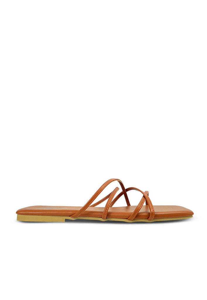 Strappy PU leather Padded Flat Sandals – SHINE - Main Image