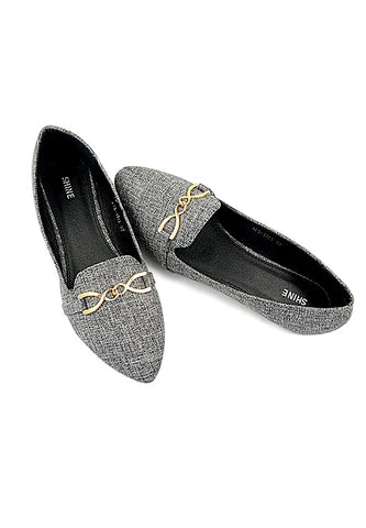 Buckle Fabric Classic Point Toe Loafer Flats