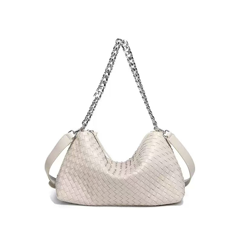 SHINE Chelsea Bag in Woven Leather Material with Silver Chain Strap