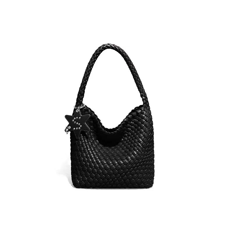 SHINE Woven Tote Bag for Women Large Capacity High-End Sense Portable Shoulder Bucket Bag