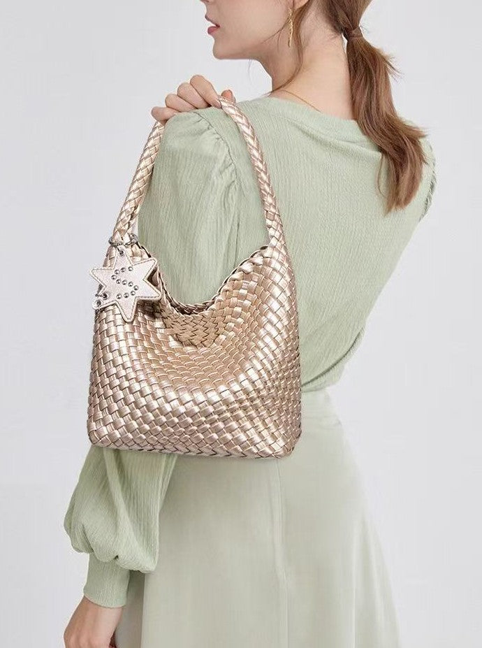 SHINE Woven Tote Bag for Women Large Capacity High-End Sense Portable Shoulder Bucket Bag