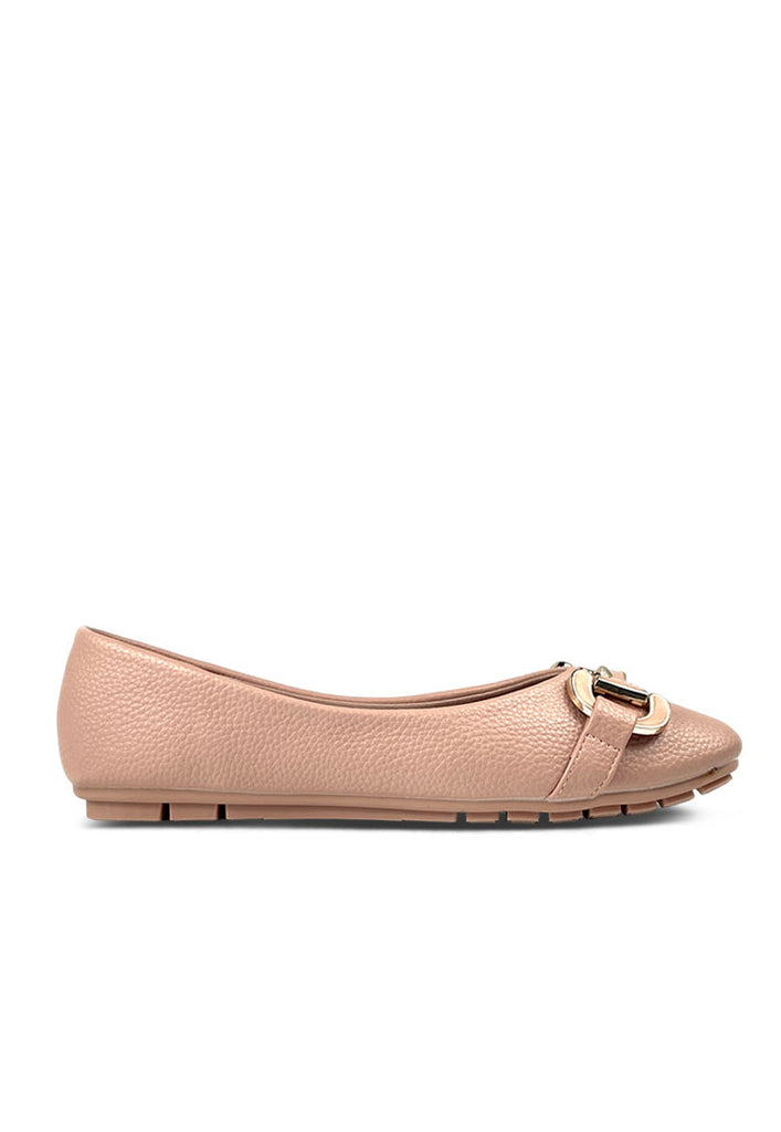 Metallic Bar Embellished Buckle Ballet Flats