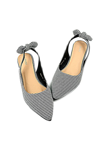 Houndstooth Printed PU Leather Sling Back Flats