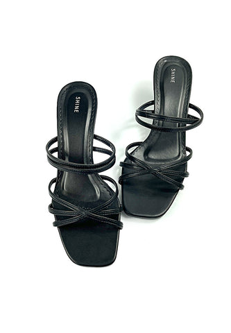 PU Leather Strappy Open-Toe Block Heels Sandal