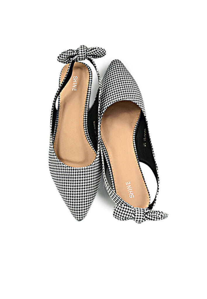 Houndstooth Printed PU Leather Sling Back Flats