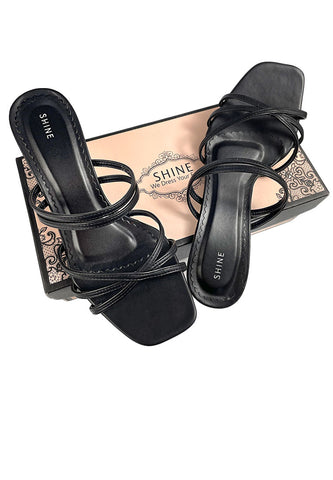 PU Leather Strappy Open-Toe Block Heels Sandal