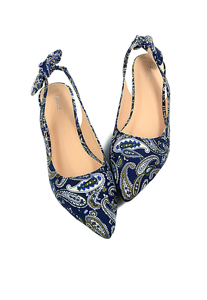 Floral Printed Fabric PU Leather Sling Back Flats