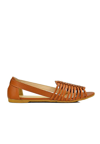 Cut out PU Leather Open Toe Casual Flats