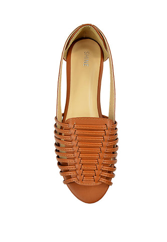Cut out PU Leather Open Toe Casual Flats