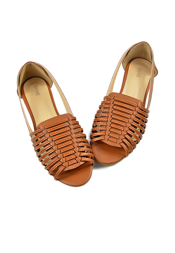 Cut out PU Leather Open Toe Casual Flats