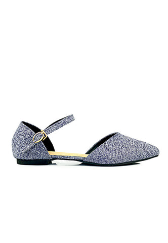 Ankle Strap Point Toe Flats With Cotton Fabric