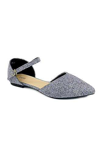 Ankle Strap Point Toe Flats With Cotton Fabric