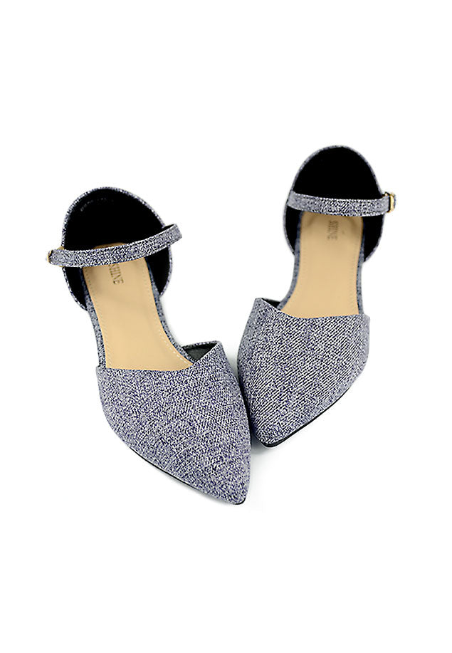 Ankle Strap Point Toe Flats With Cotton Fabric