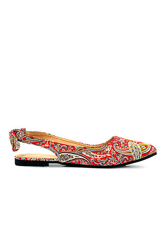 Floral Printed Fabric PU Leather Sling Back Flats