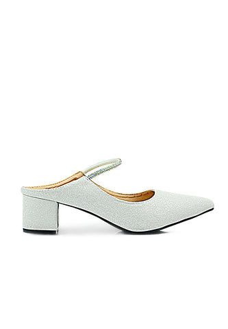 Glitter Simple Strap Buckle Mules