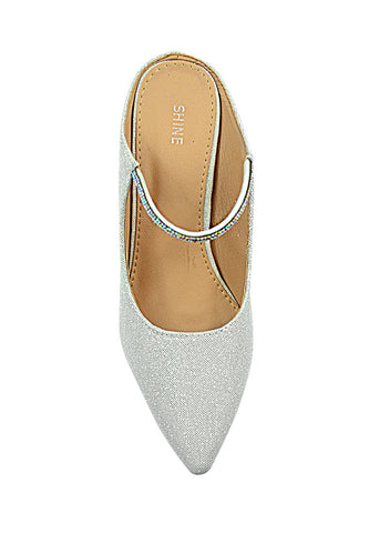 Glitter Simple Strap Buckle Mules