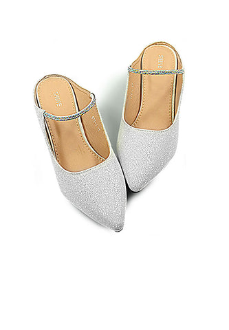Glitter Simple Strap Buckle Mules